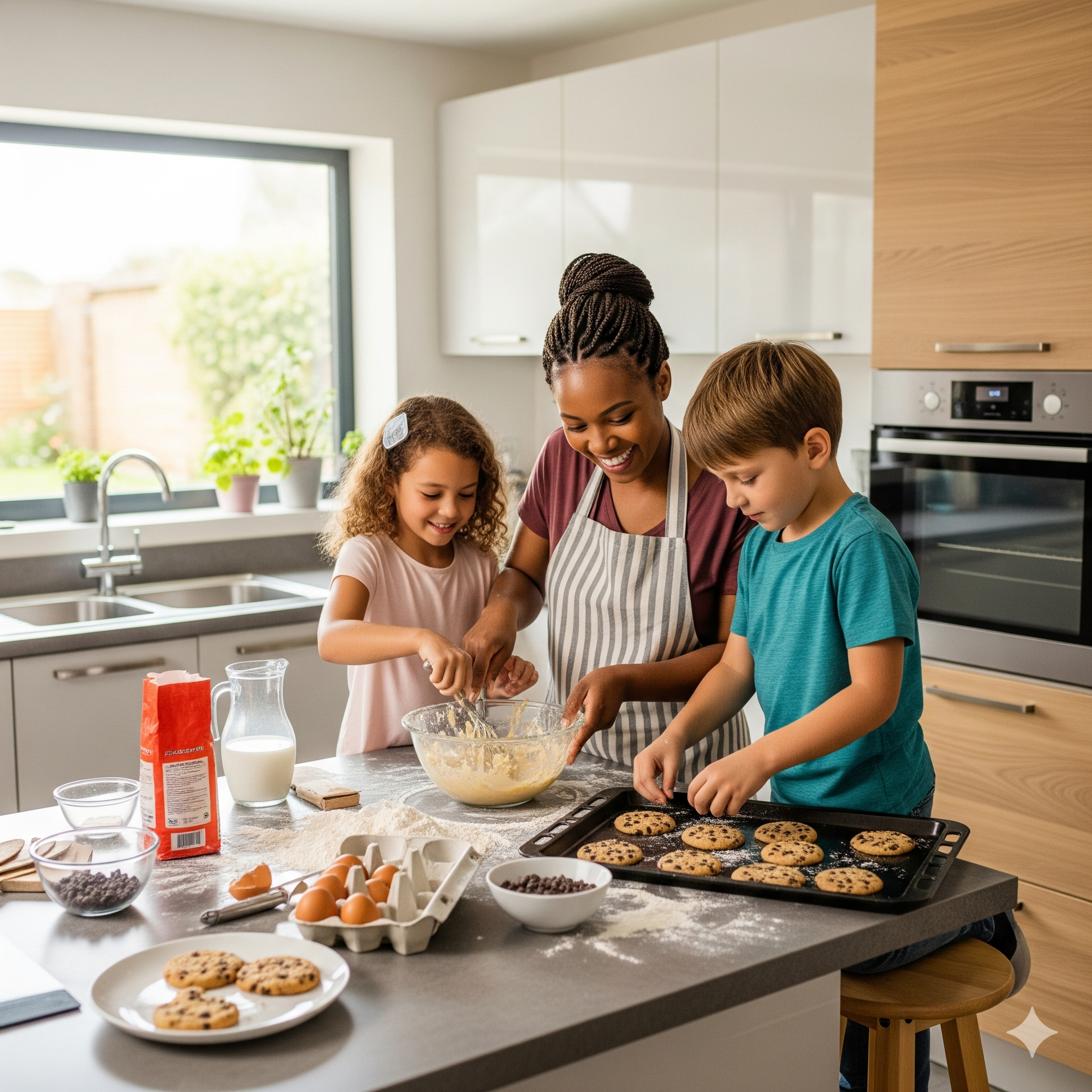 Nanny baking with children